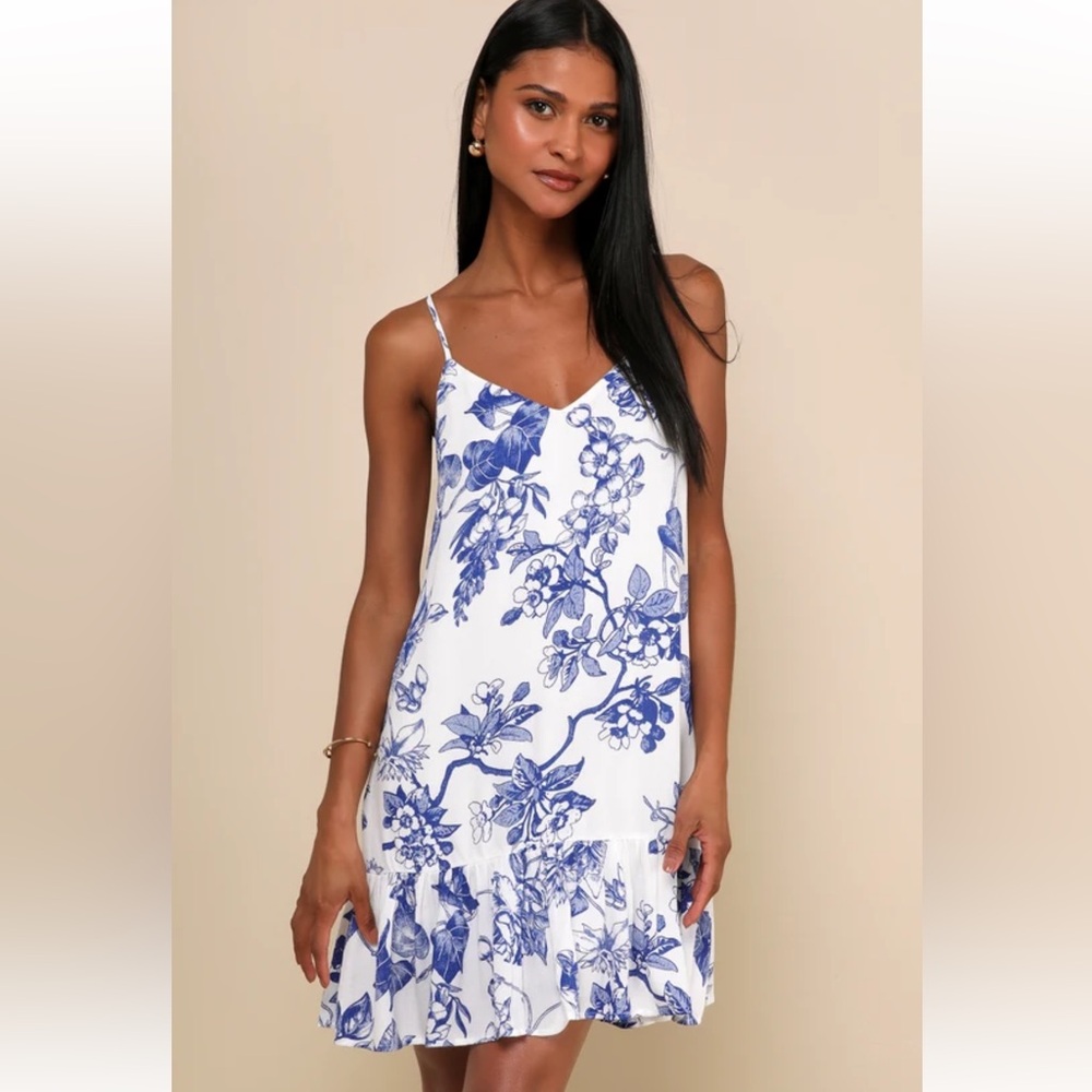 Lulu's Blue and White Floral Mini Dress